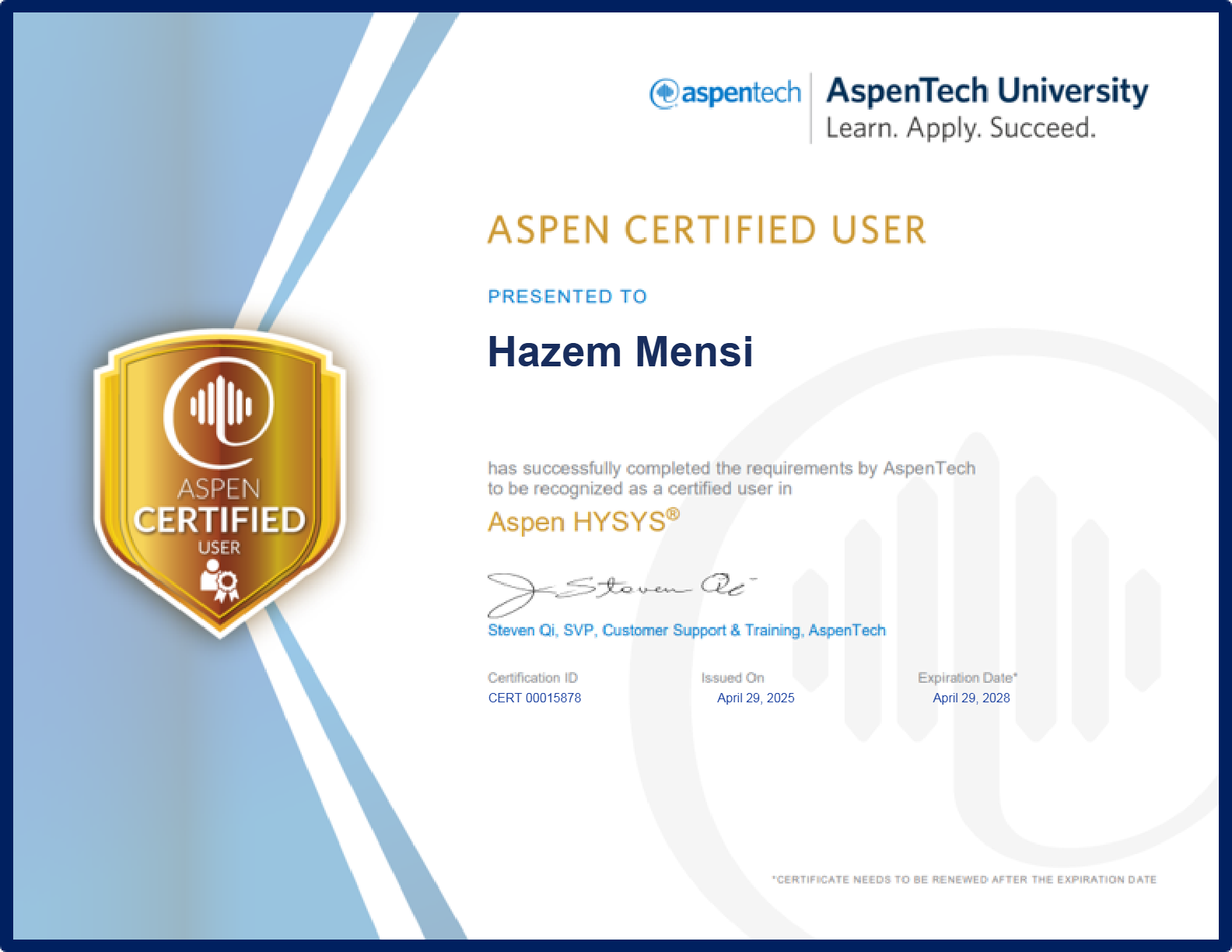 Aspen Certified User in Aspen HYSYS®